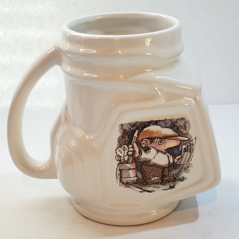 Vintage 1991 Golf Bag Shaped Coffee Mug Cup White Ceramic Sport Souvenir Taiwan